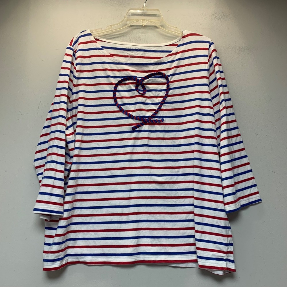 Talbots Striped Top Women 3X Red White Blue Excellent Nautical Rope Heart Tee